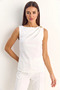 Women's White Blouse with Metal Accessories, Drape Detail, and Hidden Zipper - 3