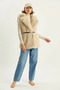 Women's Jacket Collar Lined Belted Fur Beige Vest - 4