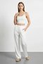 Women's Satin Detailed Hooded Top and Bottom Set with Gipeli Waistband in White - 6