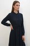 Women's High Collar Navy Blue Hijab Dress with Gathered Waist - 8