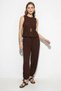 Women's Flounce Blouse with Gold Accessories and Shalwar Trousers, Comfortable Wrinkled Suit, Bt Bitter Coffee Color - 4