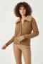 Women's Hair Braided Collar Fur Knitwear Camel Cardigan - 4