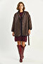 Women's Ethnic Patterned Belted Oversize Bitter Brown Kimono