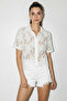 Women's Floral Patterned Lace Embroidered Short Sleeve White Shirt - 4
