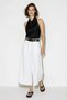 Women's High Waist Belted Pleated Detailed Wide Leg White Skirt Trousers - 3