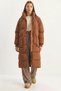 Women's Concealed Hooded Pocket Detailed Long Lined Puffer Brown Coat - 7