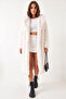 Women's Long Fur-Lined Ecru Coat - 3