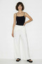 Women's Shiny Modal White Trousers with Elastic Waist and Pocket Detail - 4