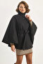 Women's Belted Stand Collar Cashmere Poncho Black - 6