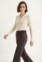 Women's Polo Neck Knitwear Cream Sweater - 3