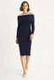 Women's Ribbed Madonna Collar Knitwear Navy Blue Dress - 3