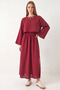 Women's Bat Sleeve Cropped Elastic Waist Slit Detail Skirted Muslin Burgundy Set - 2