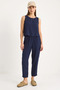 Women's Thick Strap Blouse Elastic Waist Pants Modal Navy Blue Set