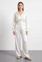 Women's Satin Detailed Hooded Top and Bottom Set with Gipeli Waistband in White - 7