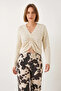 Women's Front Gathered Knitwear Ecru Sweater - 3