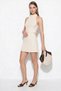Women's Halter Neckline Elastic Waist Openwork Knitwear Mini Cream Dress - 4