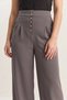 Women's Gold Button Detailed Pleated High Waist Palazzo Gray Trousers - 5