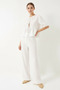 Women's Tie-Detail Short-Sleeved White Blouse and Pants Set - 5