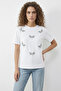 Women's Bead Stone Embroidered Dragonfly Patterned Comfortable Fit t Shirt White - 5