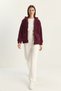 Women's Self-Patterned Pocket Detailed Zippered Hooded Plush Plum Cardigan - 3