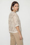Women's Embroidered V-Neck Buttoned Beige Blouse with Ribbon Detail - 5