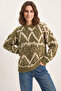 Women's Patterned Crew Neck Oversize Knitwear Green Sweater - 6