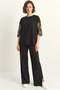 Women's Lace Sleeves Oversize Basic t Shirt Elastic Waist Loose Pants Bottom Top Modal Black Set - 7