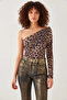 Women's Madonna Collar Single Sleeve Leopard Patterned Brown Blouse - 7