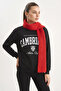 Women's Crew Neck Printed Three Thread Ribbed Basic Black Sweatshirt - 2