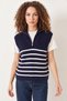 Women's Zippered Thessaloniki Knitted Sweater Navy Blue White - 3