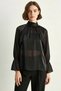 Women's Ruffle Detailed High Neck Shiny Organza Chiffon Black Blouse - 4