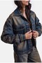Women's Dark Denim Jacket 4W6-32 Oversize Embroidery Detailed Design Denim Jacket - 2