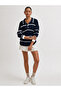 Women's Polo Collar Buttoned Striped Oversize Knitwear Sweater - 2