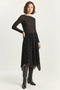 Women's Patterned Lined Asymmetrical Cut Elastic Waist Midi Black Skirt - 8