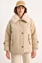 Women's Stone Coat with Removable Fur Collar and Water-Repellent Features - 7