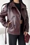 Women's Belted Stand Collar Faux Leather Short Trench Coat Jacket - 7