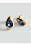 Blue Crystal Stone Drop Steel Earrings - Gold - 2