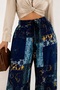 Women's Patterned 100% Viscose Elastic Waist Loose Wide Leg Flowy Casual Trousers - 4