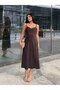Brown Thin Beaded Strap A-Line Summer Midi Dress 8136 - 3