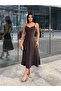Brown Thin Beaded Strap A-Line Summer Midi Dress 8136 - 2