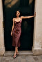 Strappy Collar Satin Midi Dress