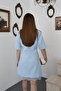 Baby Blue Gold Buttoned Lace Jacket - 4