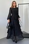 Black Sleeve Lace Detailed Lined Layered Chiffon Dress