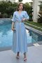 Blue balloon sleeve detailed belted crossover dress - 5