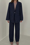 Navy Blue Striped Jacket and Pants Set - 3