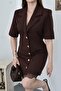Brown Gold Buttoned Lace Jacket - 2