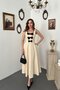 Beige Bow Detailed Embellished Dress - 4