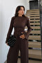 Brown Back-Tie Padded Blouse and Trousers Set - 5165 - 5