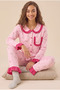 Women's French Modal Baby Collar Ruffled Chest Pocket Detailed Front Buttoned Pajama Set - 3