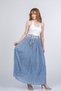 Women's Summer Blue Nerisse Long Pleated Skirt with Elastic Waist Lined Straw Belt Detail Comfortable Summer Wear 6890 - 3